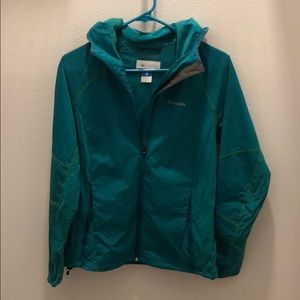 Turquoise rain jacket